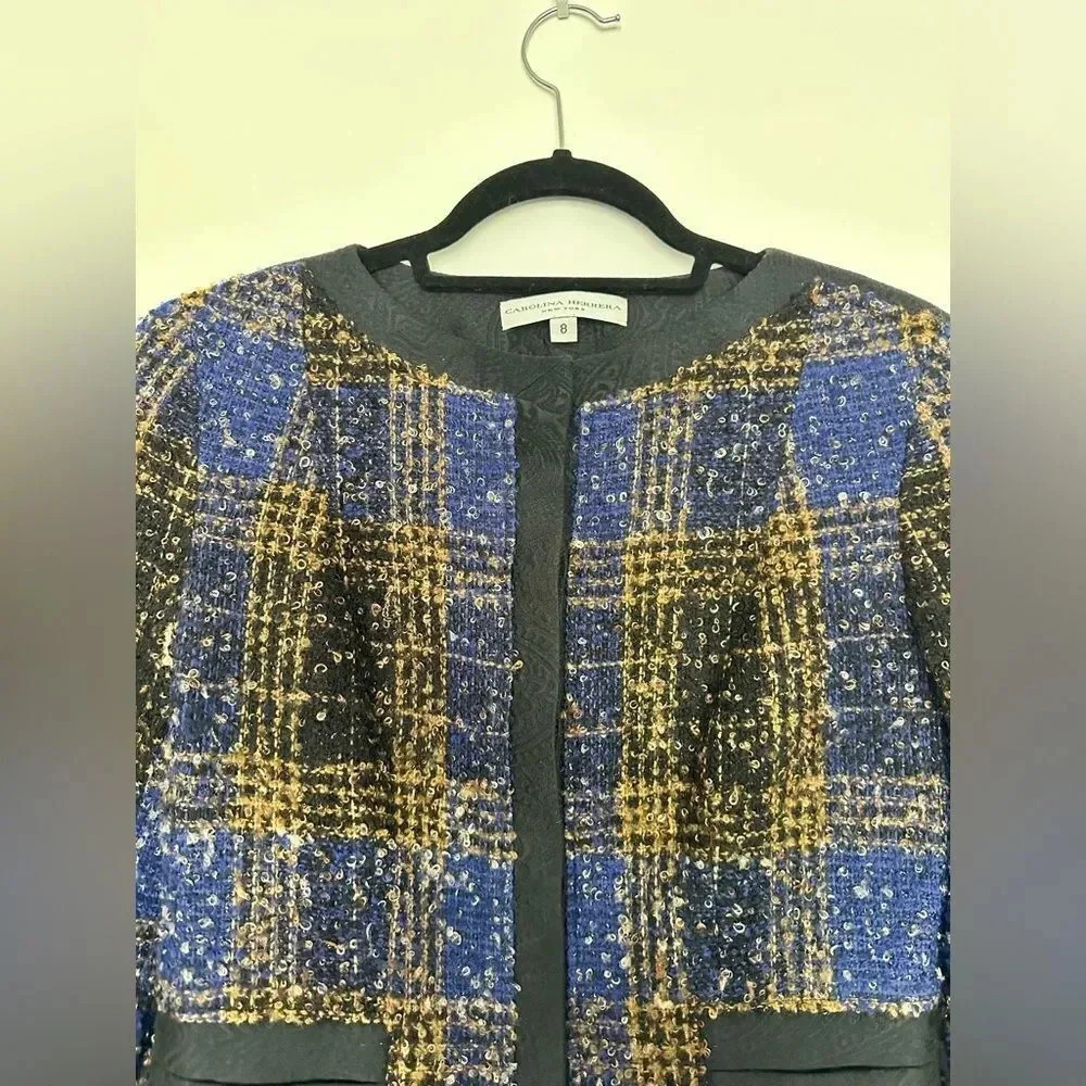 Carolina Herrera Multicolor Tweed Button Front Jacket S-M Silk-Wool - Picture 6 of 7